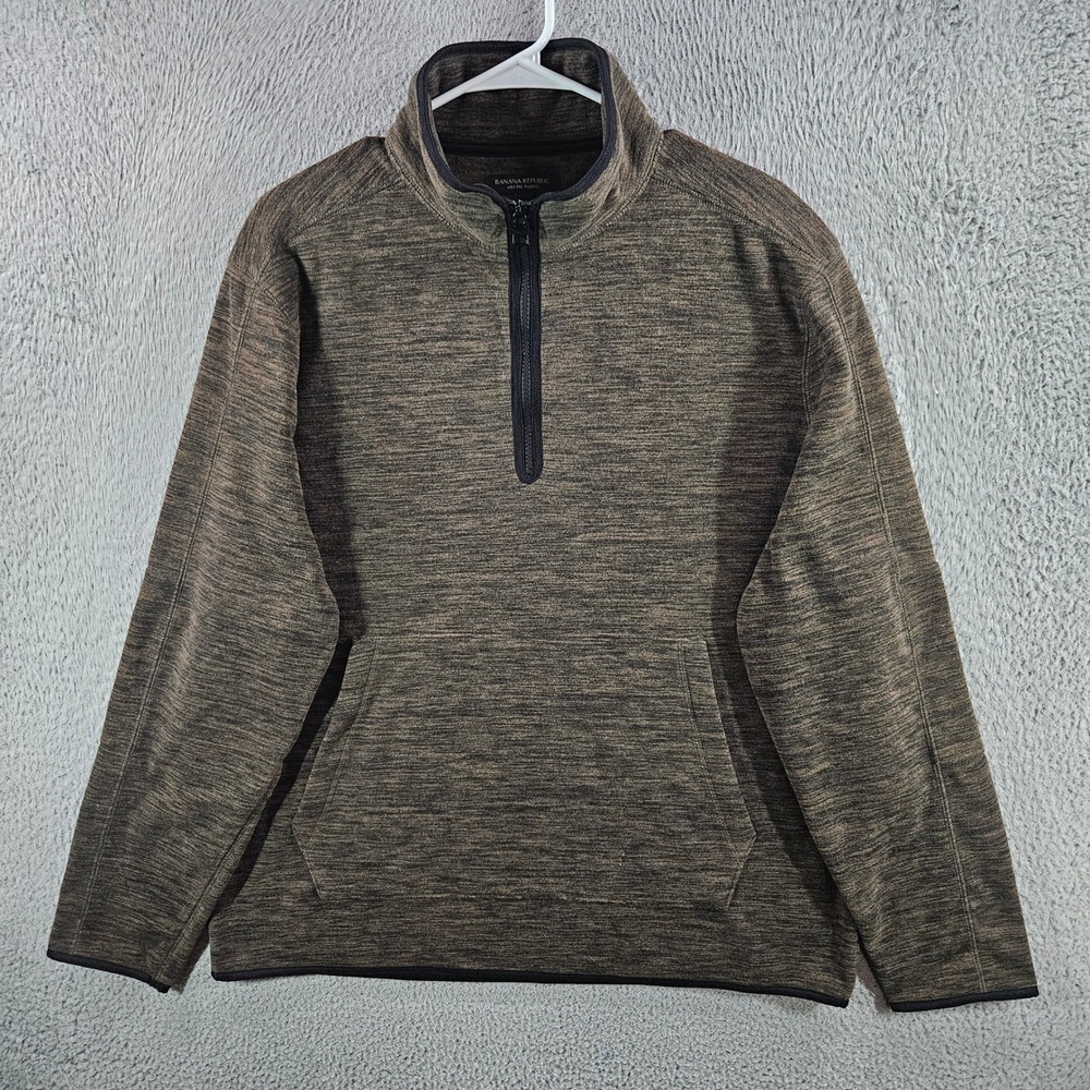 Banana Republic Arctic Fleece Mens XL Brown Heather Quarter Zip Pullover Sweater